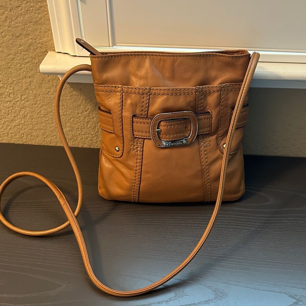 Tignanello Caramel Leather Crossbody Bag